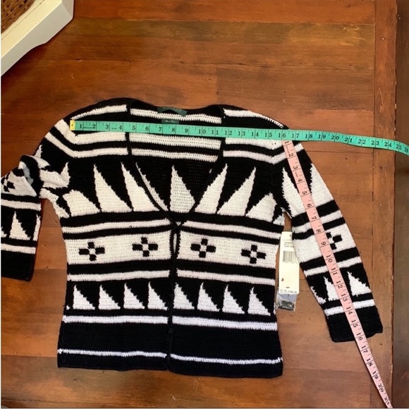 NWT Lauren Ralph Lauren Sevilla Hand Knit Cardigan Sweater Pearl and Black Knit - Picture 7 of 15